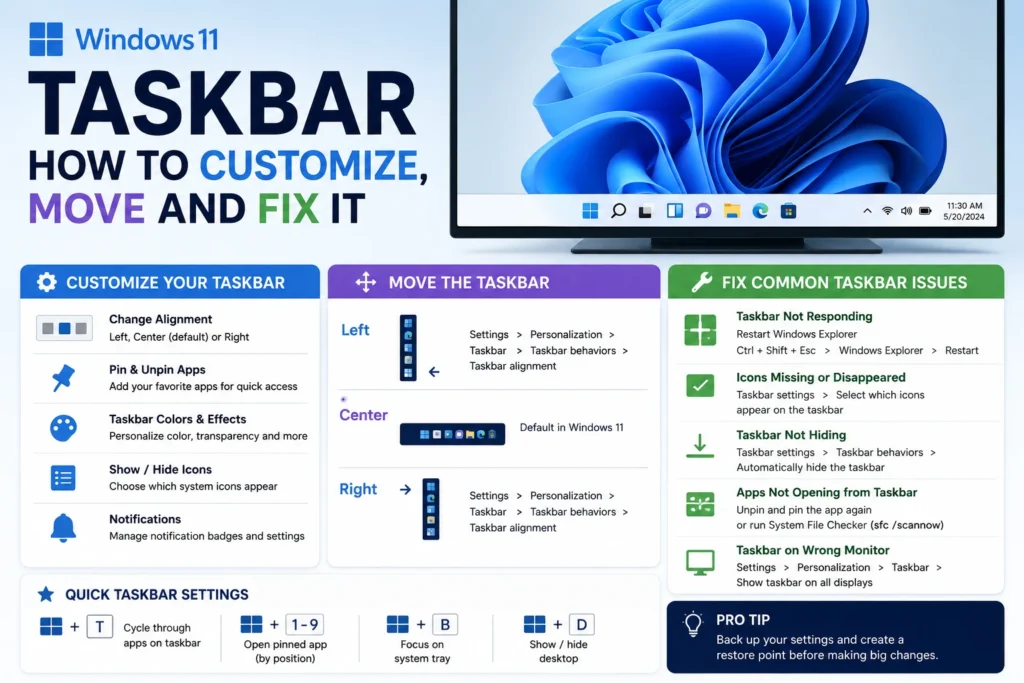 Windows 11 Taskbar: How to Customize, Move and Fix It Windows 11 Taskbar How to Customize, Move and Fix It